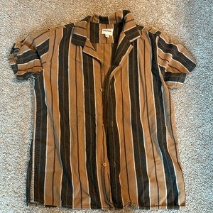 Rhythm Brown and Black Striped Casual Button Down Shirt